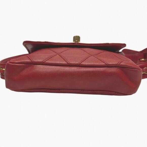 CHANEL 24K Vintage Waist Bag Fanny Pack CC Lambskin Waist Bag Pouch Bum Bag Red - Picture 8 of 16
